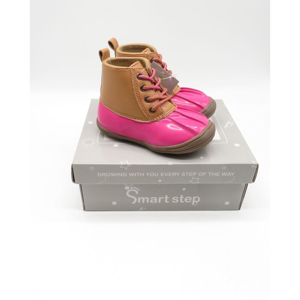 Smart Step Toddler Boots Fuchsia Patent & Tan Size 5 Lace-Up Durable Stylish NEW